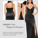 Popilush Women's Sexy Maxi Dress Deep V Neck Ruched Shapewear Dresses Side Slit Formal Cocktail Party Dress (Black, S)