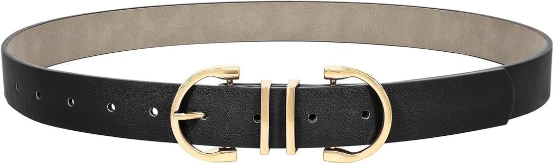 JASGOOD Women Leather Belt for Jeans Pants Ladies Waist Belt for Dress with Fashion Metal Buckle (Black)
