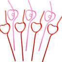 36PCS Valentines Day Party Straws Supplies  Heart Drinking Plastic Crazy Loop Galentine's Party Decorations