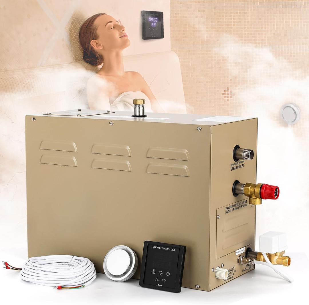 Steam Shower Generator Kit 6KW for Bath Sauna SPA, Aromatherapy Steam Head, Self-draining System, LED Controller, 212CBFT/6mSpace, 17.8x7.9x12.6inch