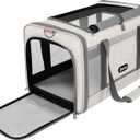 Cat Carrier American Airline Approved 18x11x11, Top Opening Sturdy Soft Pet Carrying Bag See Through, Mini Dog Hard Bottom Crate Kennel Case, 4-Side-Ventilation Mesh Cage Toy Poodle Biege (Medium, Beige)