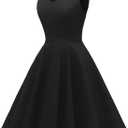 GOOBGS Women's 1950s Retro Vintage Spaghetti Strap Cocktail Swing Dresses with Pockets (Black, XL)