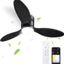 Ceiling Fans with Lights and Remote/APP Control,52" Flush Mount Ceiling Fan with Quiet Reversible Motor, 6 Speeds, 3 Colors Dimmable,Timing,Memory Function for Bedroom Office Home (52 inch, Black)
