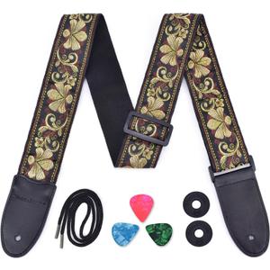 CLOUDMUSIC Guitar Strap Jacquard Weave Strap With Leather Ends Vintage Classical Pattern Design Picks Free (Vintage Classical Pattern Design) CLOUDMUSIC Guitar Strap Jacquard Weave Strap With Leather Ends Vintage Classical Pattern Design Picks Free (Vintage Classical Pattern Design)