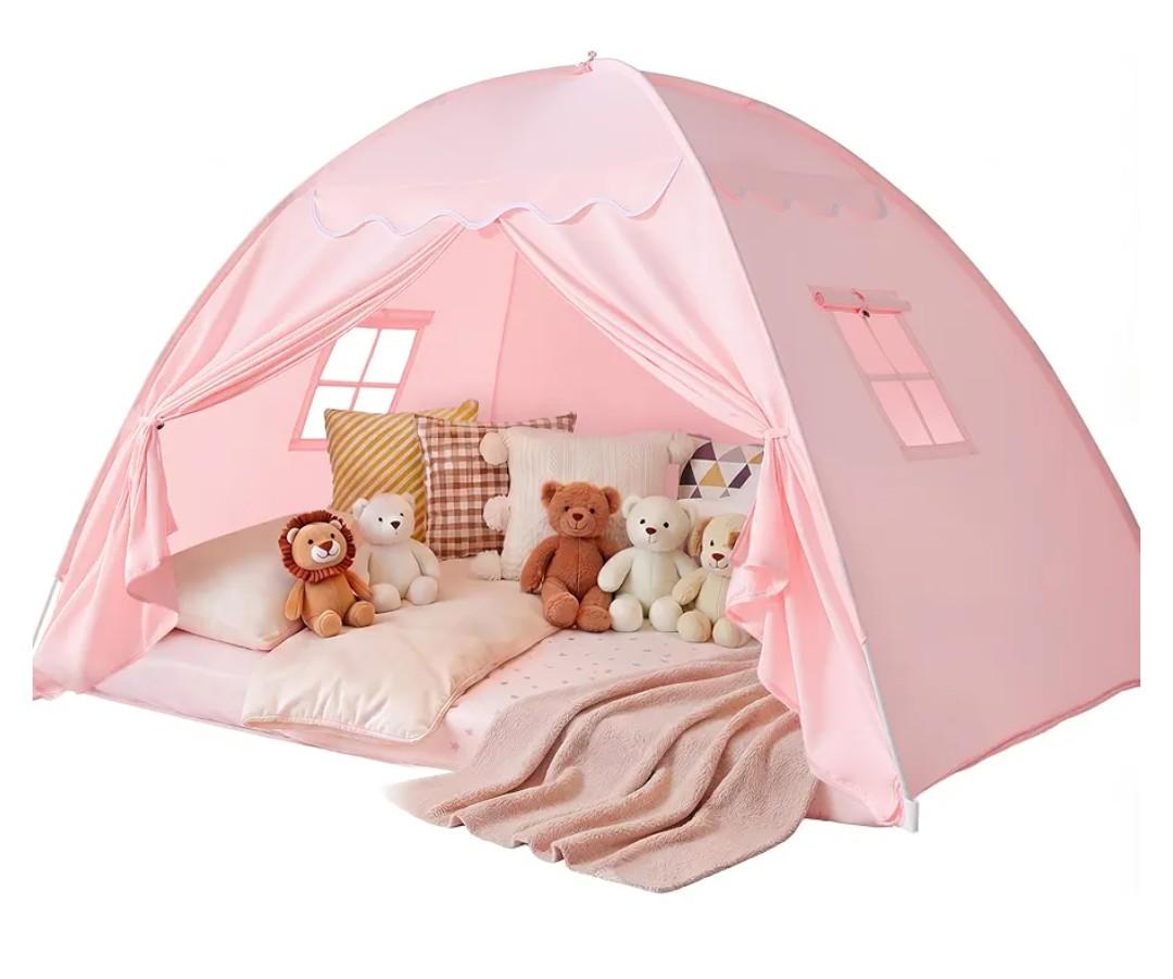 Full Size Bed Canopy for Kids：Girls Bed Tent Dream Privacy Sleeping Tents Indoor - Toddler Under Bunk Pink Tent - Girls & Boys Bedroom Privacy Space Sleeping Tents Gifts (Large Pink)