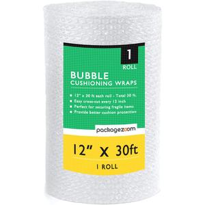 12 inch x 30 ft Bubble Cushioning Wrap, Perforated Every 12" Protective Packing Moving & Shipping Supplies for Boxes & Fragile Items