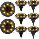 Solar Powered 8 Pack Outdoor LED Disk Lights - IP68 Waterproof, Non-Slip, Wear-Resistant Pathway Lights (Warm White) (8 Pack, Black)