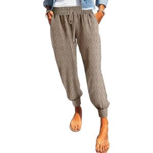 Dokotoo Womens 2025 Soft Casual Drawstring Tie Elastic Waist Loose Jogger Pants with Pockets, 2XL, Leopard Khaki