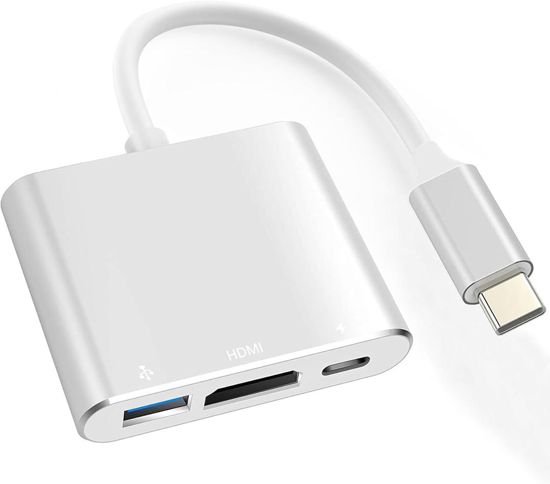 USB-C to HDMI Multiport Adapter with HDMI 4K@60Hz Output USB 3.0 Port and USB-C Charging Port, Type-C to Digital AV Hub for Apple iPhone 15, MacBook Pro/Air, iPad Pro, iMac, Galaxy S22 More (Silver)
