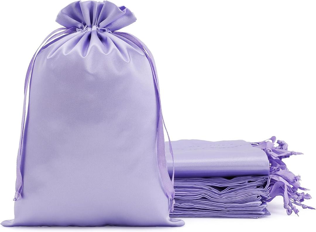 Purple Satin Cloth Gift Bags, 30Pcs 6x9 with Drawstring, For Wedding, Birthday, Mother's Day Party, or Slumber Party, Sleep Eye Masks, Makeup Brush, Lotions, Candles, Small Business
