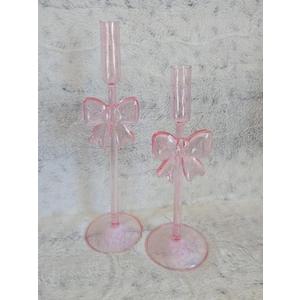 Bow Glass Candle Holders for Candlestick Holders Candle Stand Candle Sticks Holder Decor for Table Centerpiece Decor Girls Pink Room Set of 2