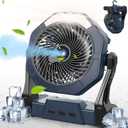 Ausic Portable Misting Camping Fans, Max 35H Runtime, Outdoor Cooling Fan for Patios, 8 Inch Battery Operated Rechargeable Fans, Water Spray Fan with LED Light, Travel Beach Camp Essential (10000mAh, Grey)