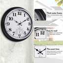 16 Inch Large Outdoor Clock Retro Waterproof Clock Non-Ticking Indoor/Outdoor Wall Clock with Thermometer, Battery Operated for Pool, Patio, Garden, Black