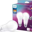 PHILIPS LED 75W A21 2-Pack WhiteDial Multi-CCT (5000K) 1100 Lumen (9W = 75W) Dimmable Clear Flicker-Free Light Bulbs