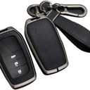 RYE Key Fob Cover for Toyota, Leather+Zinc Alloy Key Fob Case for 2025 Camry, 2021-2025 Venza, Grand Highlander Hilux, Fortuner, 2022-2025 Tundra Tacoma Remote Key (Black, Come with Keychain)