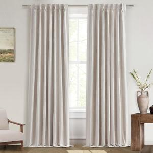 Linen Pinch Pleated Curtains 102 Inches Long Heavy Duty Thermal Insulated Custom Extra length Burg for Dining Room Cottage Total Blackout 48/60/72 Wide Window Treatments Drapes with Hook 2 Panels (40"W x 102"L (Pack of 2), Natural)