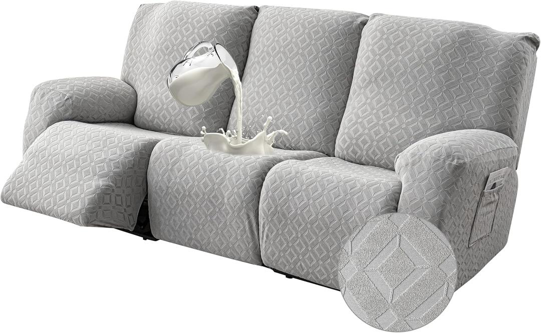 Gennia Waterproof Recliner Sofa Cover,Stretch Reclining Couch Covers with Pockets,Washable Lazy Boy Recliner Slipcovers,Leakproof Sofa Protector for Kids, Pets, Dog and Cat (1 Seat, Light Gray)