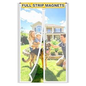 HOFUDON Upgraded Magnetic Screen Door Mesh, Full Strip Magnets, Heavy Duty Fiberglass Mesh, Door Screen Magnetic Closure for Single Door Size 38 x 82 Inch, Screen Door Size 40 x 84 Inch White