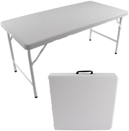 Rattan Folding Table 4ft Heavy-Duty Portable Outdoor Picnic Table for Party Dining Camping Tables with Handle(White)