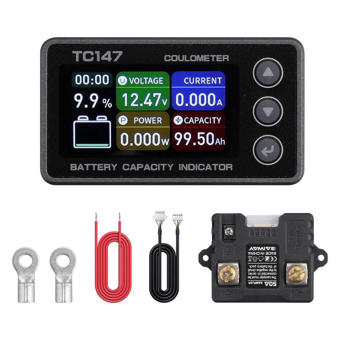BINTA 0-50A Small Battery Monitor Shunt Voltmeter Ammeter for Lifepo4 Lithium, Backlight Waterproof Battery Meter for Auto Car RV Motorhome Golf Cart Portable Power Systems