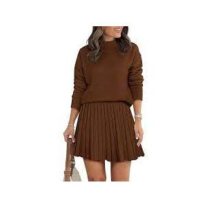 COCCKO Women's Two Piece Outfits Turtleneck Long Sleeve Ribbed Knit Tops Pleated Mini Skirt 2026 Casual Sweater Sets Small
