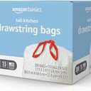 Basics Tall Kitchen Drawstring Trash Bags, Sturdy, 13 Gallon, Unscented, 200 Count