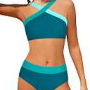 Girls Swimsuits 2 Piece Bikinis Set Colorblock Bathing Suits Criss Cross Strap Girls' Swimwear (11-12 Years)