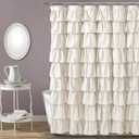 Lush Decor Ruffle Shower Curtain | Floral Textured Vintage Chic Farmhouse Style Design, Ivory, 72" x 72"