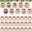 Wonderjune Round Picture Frames wooden Christmas Picture Frame Ornaments for Christmas Tree Hanging Photo Ornaments Using My Own Photos (Bow)