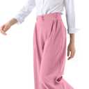 Womens Wide Straight Leg Work Pants Casual Slacks Business Office Trousers Button Dress Pants (Pink, M)
