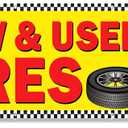 Preboun 2 x 6 ft New and Used Tires Banner Store Sign with Grommets Polyester Fabric Reusable Weatherproof Tire Sale Banner for New Applied Tires Business Sale, Tyre Advertising Signs Supply