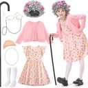 Jeowoqao Old Lady Costume for Kids100 Days of School Costume Girls Old Lady Granny Grandma Dress Up for Girls 5 6 7