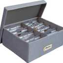 Linen Photo Storage Box  Holds 1700 Photos, 24 Adjustable Dividers & 72 Labels Multi-Use Organizer for Photos, Envelopes, Recipes Beige (Grey)