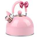 Rixordd 2.6 Quart Pink Whistling Tea Kettle, tea pot, Stainless Steel, Cool-Touch Handle, Loud Whistle, 7.48-inch Base, Induction Compatible