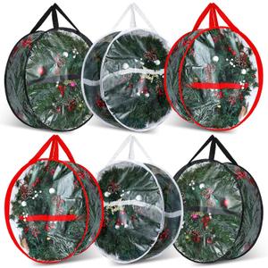 Zhengmy 6 Pcs Clear Christmas Wreath Storage Bag Wreath Storage Container With fixing strap Wreath Storage Box with Handles for Storing Garland Holiday Wreath Wrapping(24 Inches)