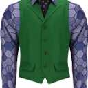 Adult Men Joker Costume Shirt Vest Tie Outfit Suit Set Man Knight Clown Halloween Cosplay Dress Up Props (X-Large)