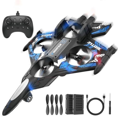 BEZGAR RC Plane | 2.4GHZ Remote Control Airplane, Mini Stunt Plane Helicopter, 360° Flip Fighter Jet Toy with Colorful LED Navigation Lights Blue, Toys for ages 8-13