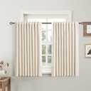 Beige Linen Blackout Curtains for Bedroom 54 Inch Length 2 Panels Set Back Tab Pocket Neutral Farmhouse Living Room Darkening Curtains Track System Thermal Insulated Black Out Drapes 52x54