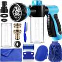 Baderke 10 Piece Dog Washing Hose Attachment Dog Hose Nozzle with Soap Dispenser Pet Shower Tool Set Dog Comb Bath Brush Towel Car Wash Mitt Brass Converter Tape for Pet Garden Car Washing (Blue)