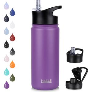 HASLE OUTFITTERS Insulated Water Bottle Kids 16 oz Double Wall Vacuum Stainless Steel Water Bottle Leak Proof for School Wide Mouth with Straw Lid & Spout Lid Keeps Cold and Hot(Purple,1pack)