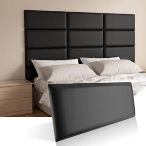 Headboards Wall Panel for Twin, Self-Adhesive 3D Wall Panels, Upholstered Wall Panel for Bedroom/Living Room (4 Pieces 9.84 in x 23.6 in) (Black)