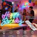 Happy Birthday Sign for Wall Decor, RGB Led Happy Birthday Decorations For Party And Remote Control, USB Powered Dimmable Neon Light.Corlorful Happy Birthday Light Up Sign.
