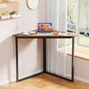 VECELO Corner Desk,Office Tables for Living Room for Small Space Triangle Computer Desk with Steel Frame Corner Shelves with Metal Frame Writing Desk for Workstation Classic Brown 33.1"