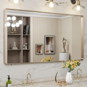 LOAAO 55X30 Gold Bathroom Mirror, Rounded Rectangle Gold Frame Mirror, Brushed Gold Bathroom Vanity Mirror Wall-Mounted, Anti-Rust, Tempered Glass, Hangs Horizontally or Vertically LOAAO 55X30 Gold Bathroom Mirror, Rounded Rectangle Gold Frame Mirror, Brushed Gold Bathroom Vanity Mirror Wall-Mounted, Anti-Rust, Tempered Glass, Hangs Horizontally or Vertically