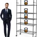 6 Tier Storage Shelves with Wheels, 2100lbs Capacity Heavy Duty Shelving Units, 14x36x75inch Adjustable Metal Shelf Wire Shelving Rack for Garage, Kitchen, Office, Black