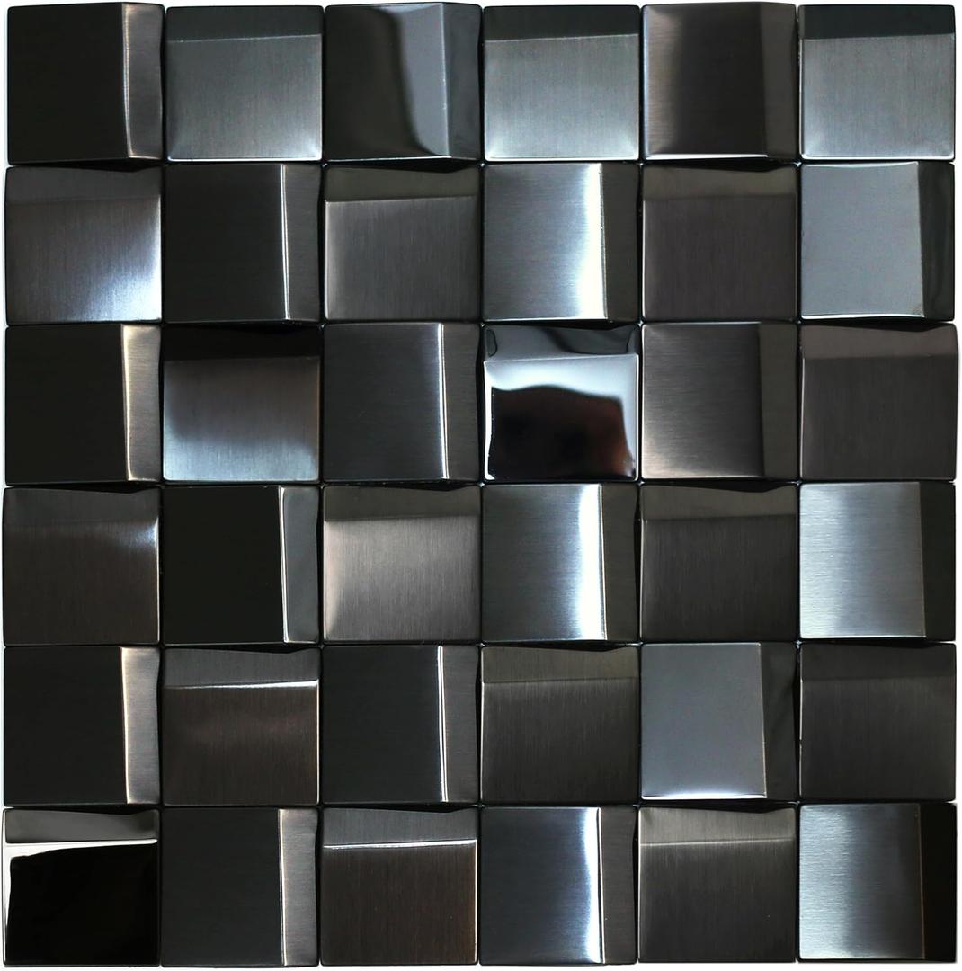 5 Sheets Black Tiles Metal Mosaic Wall Backsplash Tile 3D Wall Panels [5 Sq.feet]