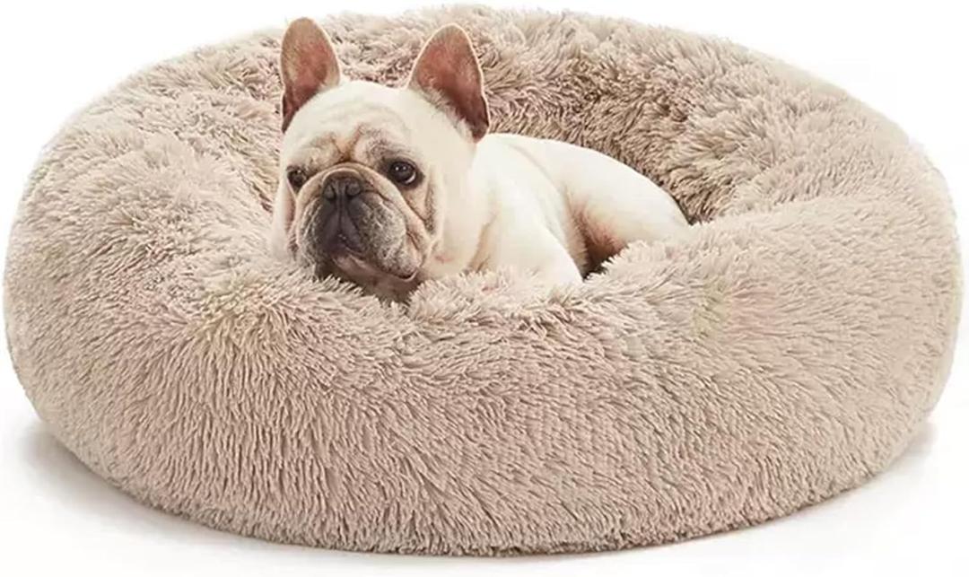 Washable Dog & Cat Bed for Ultra Large Small Medium Size Pet, Calming Donut Round Cute Warming Mat House Supply Indoor, 8 Sized Deal Necessity Essential Furniture for Boy Girl Puppy Kitten kitty (Camel)