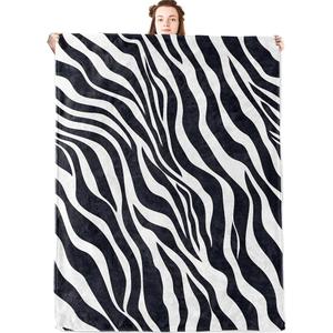 jwyta Zebra Print Flannel Blanket,Black and White Animal Stripe Throw,Minimalist Style,Lightweight Fleece Blankets for Adults,Couch,Cabin,Bed,Camping Home Decor Gifts,60x50in