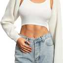 Navneet Women Knit Bolero Shoulder Shrug Sweater Long Sleeve Open Cropped Cardigan (Small, #1 Cream White)