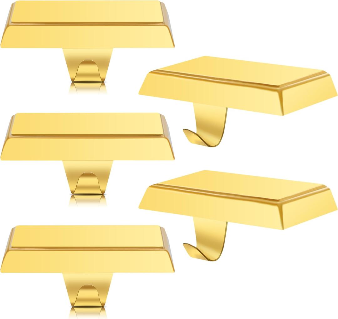 OCTERIC 6 Pcs Gold Christmas Metal Stocking Holders for Mantle, Heavy Duty Stocking Hangers Stocking Hook Xmas Ornaments for Counter Tables Window Fireplace Mantle Decoration